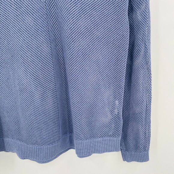 Banana Republic Size Medium Dusty Blue Open Knit V Neck Long Sleeve Sweater Top - Picture 5 of 9